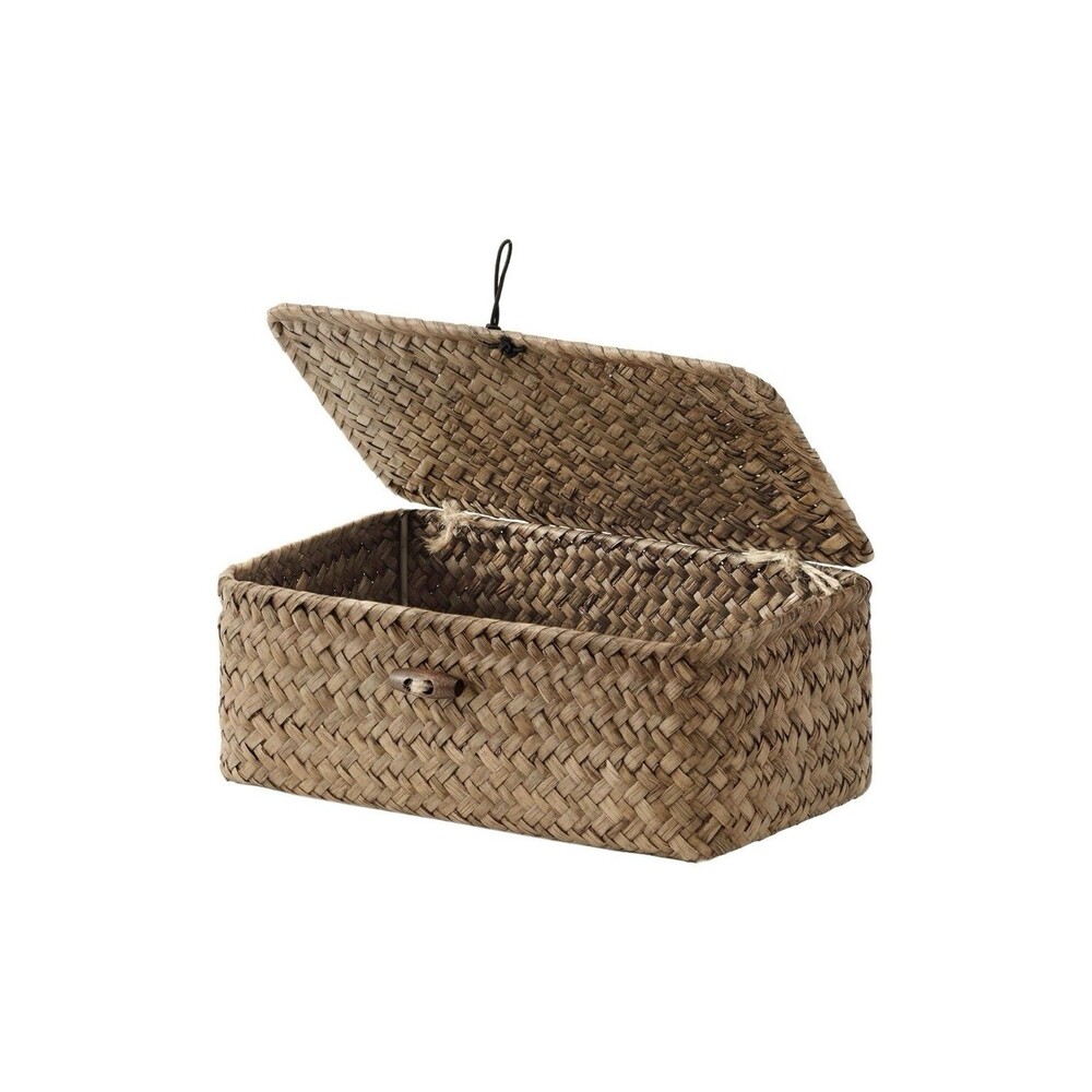 Extra Small Brown Wicker Storage Basket with Lid 9x5 Woven Shelf Organizer New